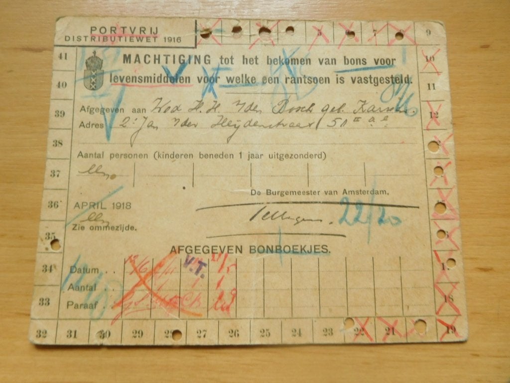 distributiekaart voor levensmiddelen uit 1918, Verzenden, Overige soorten, Nederland