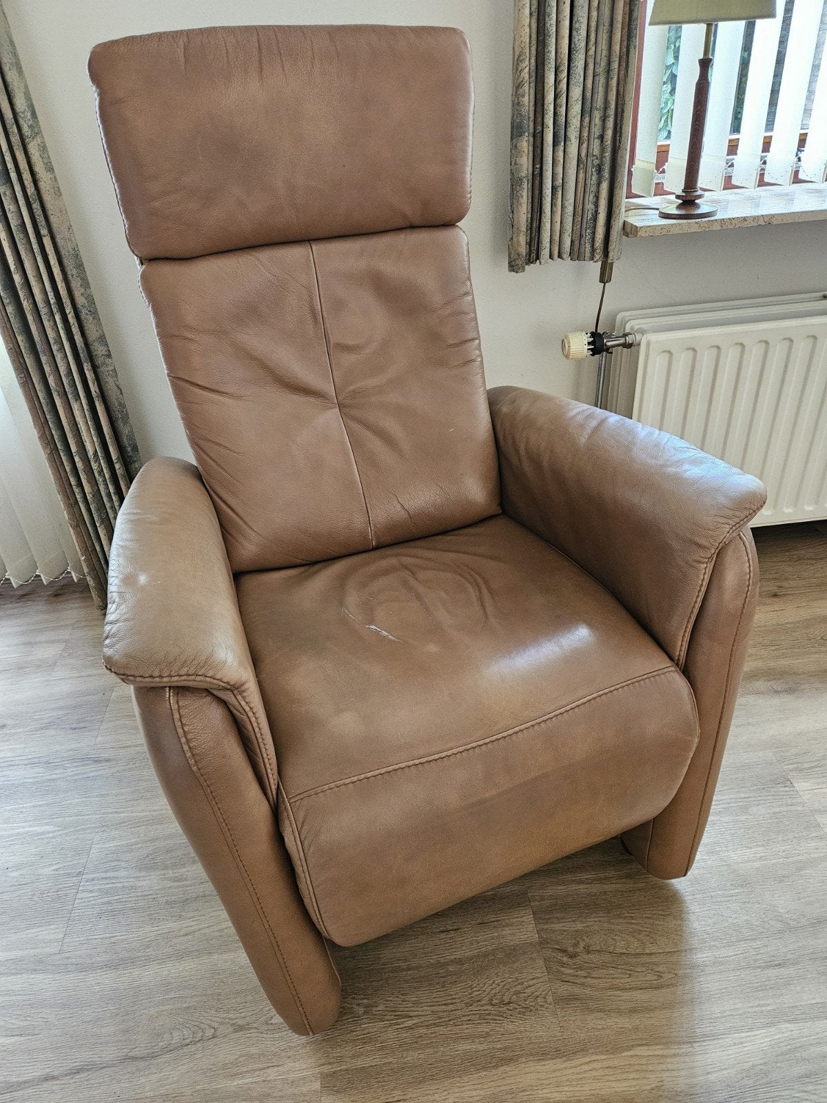 2 fauteuils bruin leer, Ophalen, Gebruikt, 75 tot 100 cm, 50 tot 75 cm