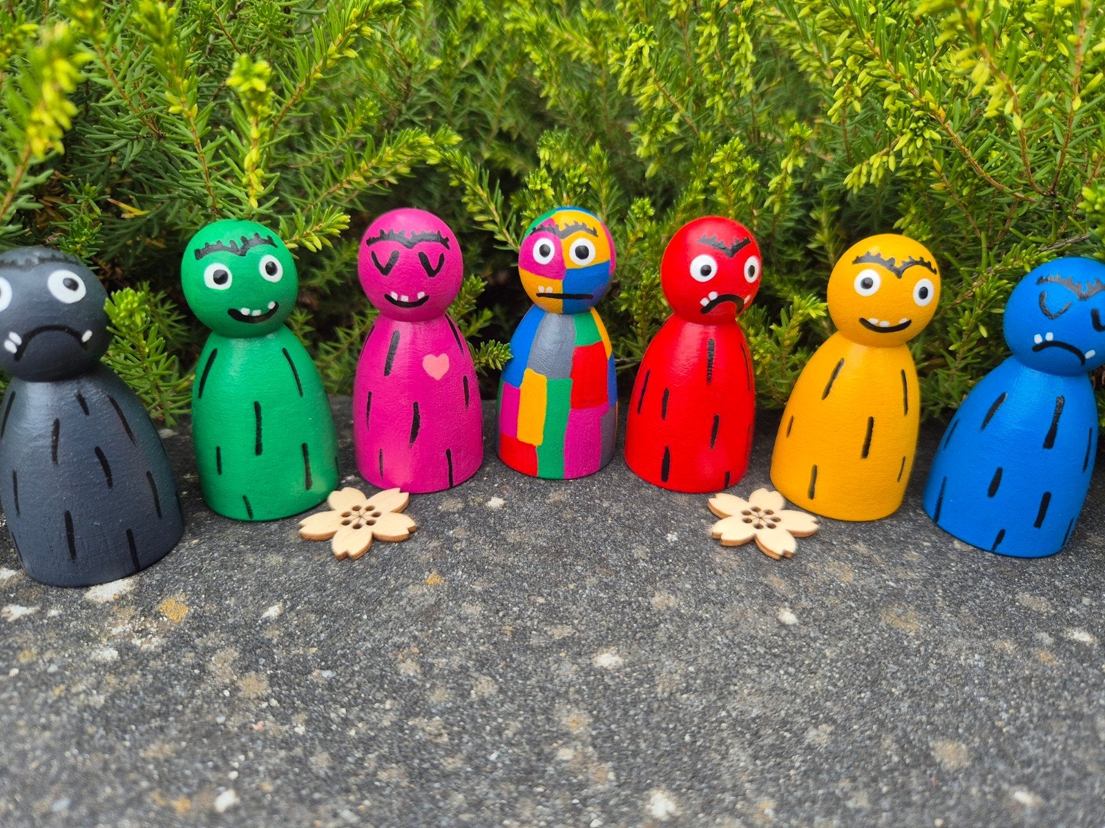 Houten kleurenmonsters emotie poppetjes - Handgeschilderd, Ophalen of Verzenden, Nieuw, Jongen of Meisje