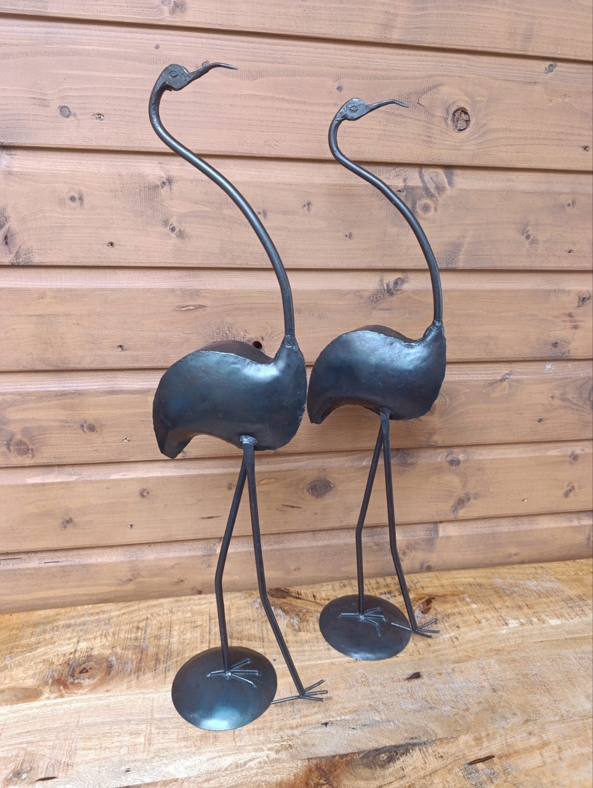 Set van 2 metalen flamingo's - decoratie, Ophalen, Zwart, Overige stijlen, Zo goed als nieuw