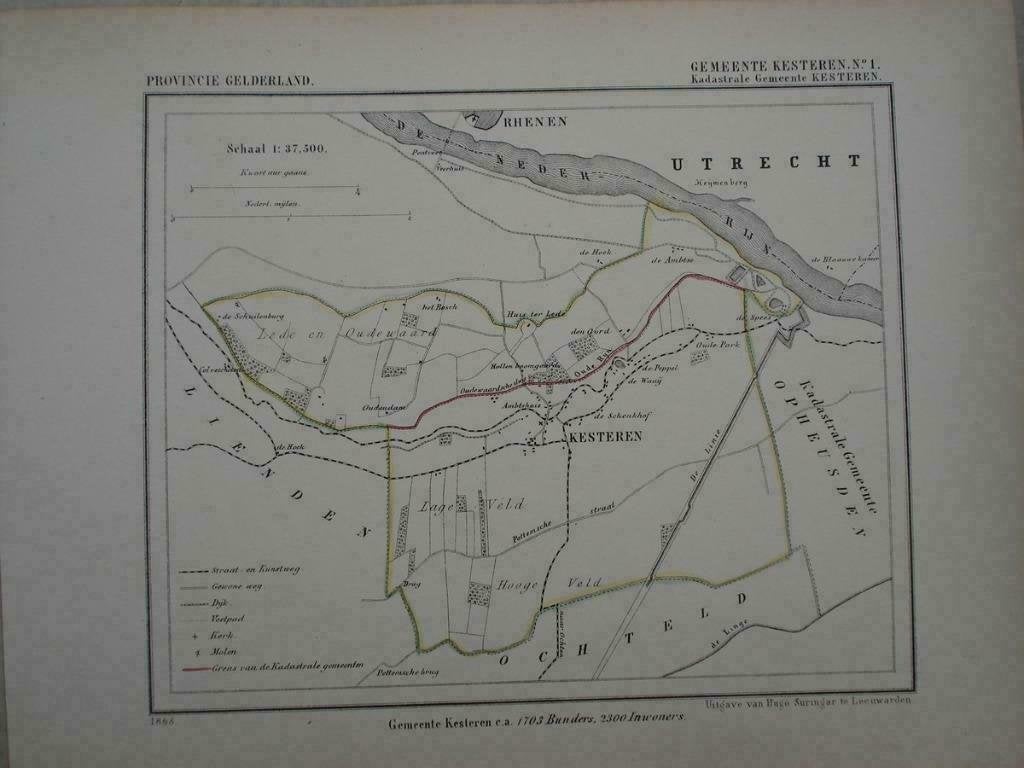 115 /  Kesteren no 1 Litho Kuyper GLD 1867, Antiek en Kunst, Ophalen of Verzenden