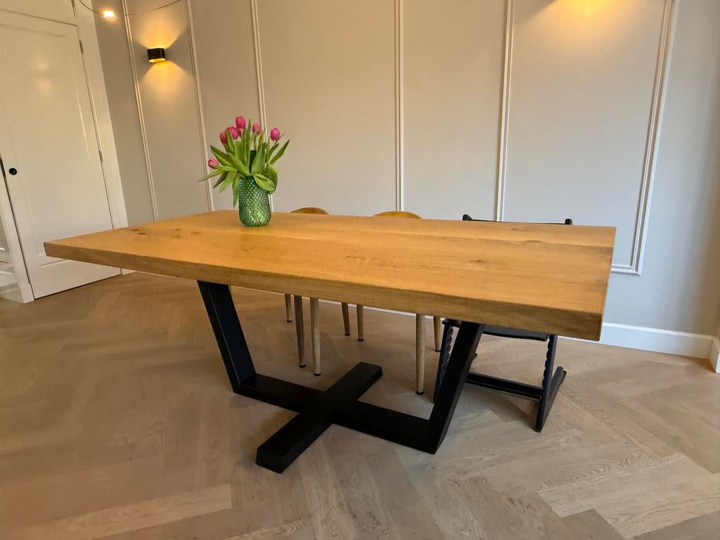 Massief eiken eettafel 100cm x 200cm x 60mm, Ophalen, 100 tot 150 cm, Eikenhout, Zo goed als nieuw