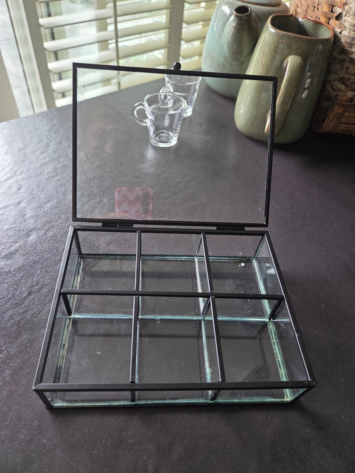 Zwarte glazen theedoos, Glas, Ophalen of Verzenden, Zo goed als nieuw, Zwart