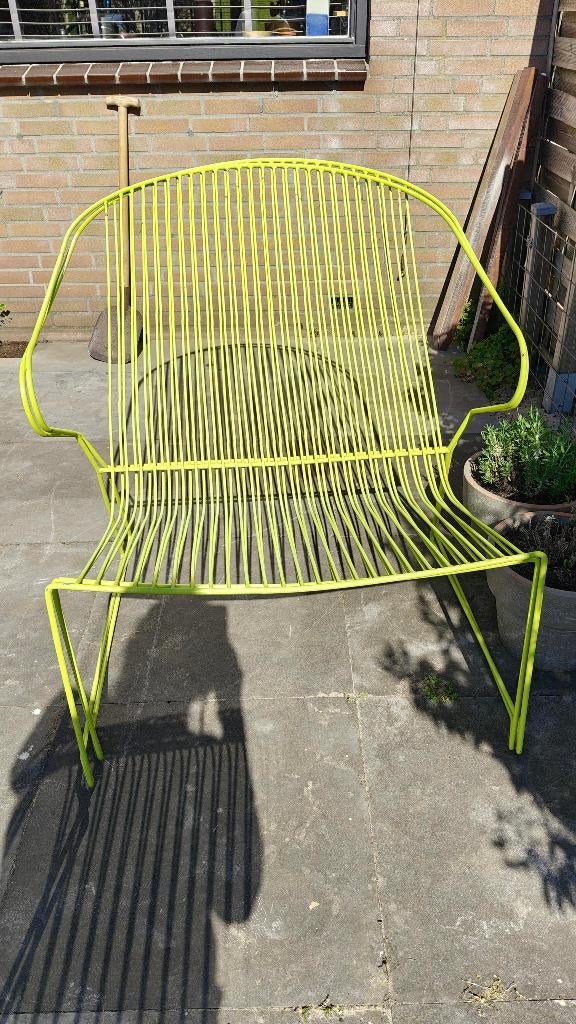 2 metalen stapelbare design lounge tuinstoelen, Tuin en Terras, Tuinstoelen, Ophalen, Zo goed als nieuw, Metaal, Stapelbaar
