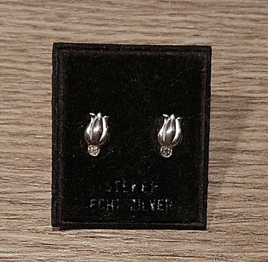 Vintage Zilveren Tulp Oorknopjes -925 Sterling Zilver., Sieraden, Tassen en Uiterlijk, Oorbellen, Gebruikt, Ophalen of Verzenden