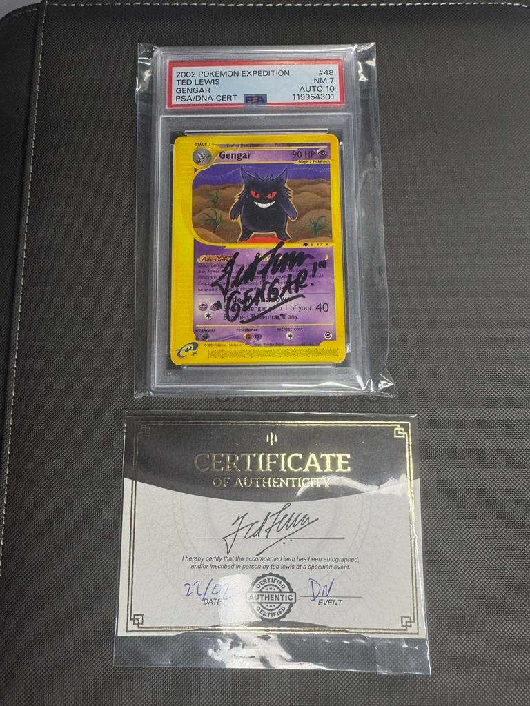 Pokemon Expedition Gengar #48/165 PSA 7/AUTO 10 Ted Lewis, Ophalen of Verzenden, Gebruikt, Losse kaart