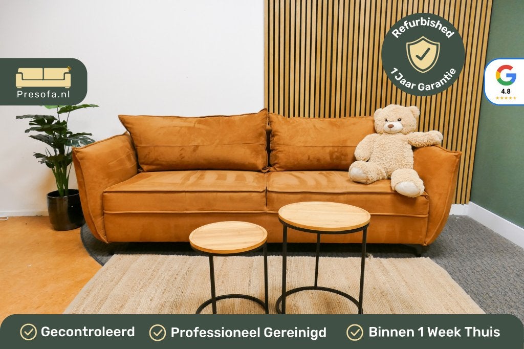 3 Zits Urban Sofa Microvezel Cognac [Refurbished], Huis en Inrichting, Banken | Bankstellen, Zo goed als nieuw, Rechte bank, Driepersoons