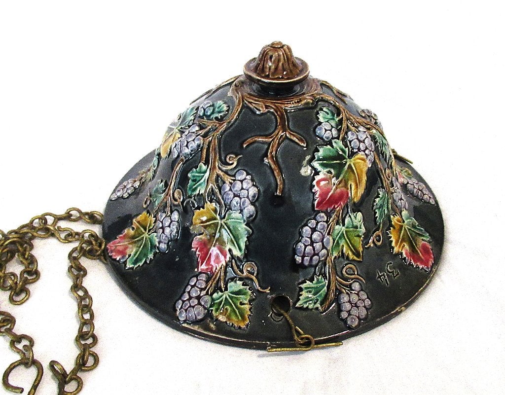 Antieke Franse Art Nouveau majolica hangbloempot begin 20 ee, Ophalen of Verzenden