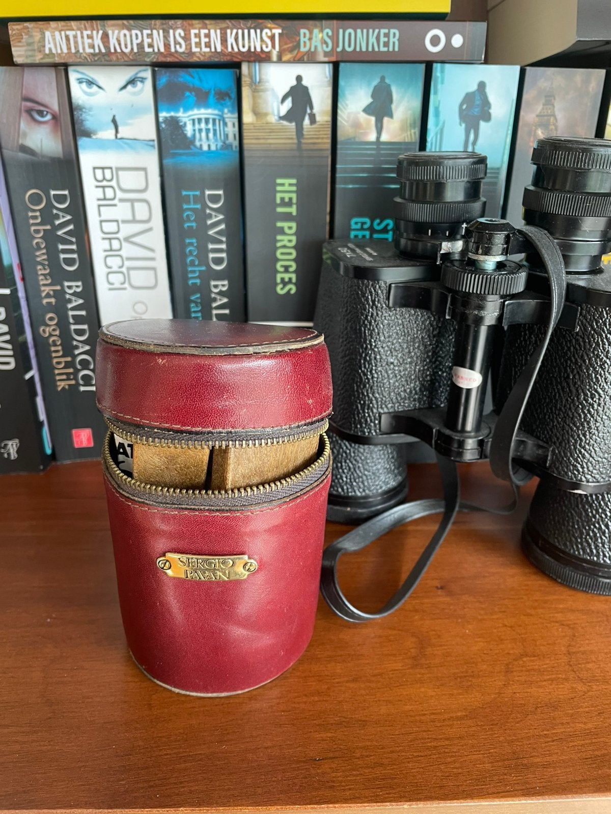 Prachtig Brocante leren schoenpoets reis cilinder, Verzenden