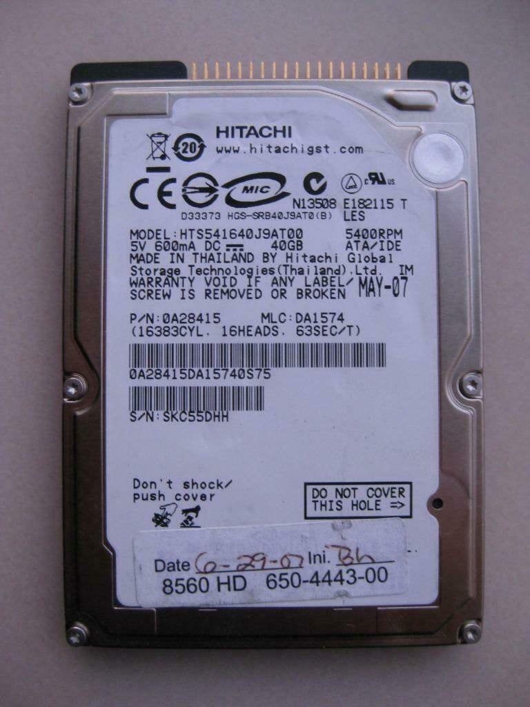 Hitachi HTS541640J9AT00 40GB 2,5" IDE laptop harddisk, Computers en Software, Intern, Gebruikt, HDD, Ophalen of Verzenden