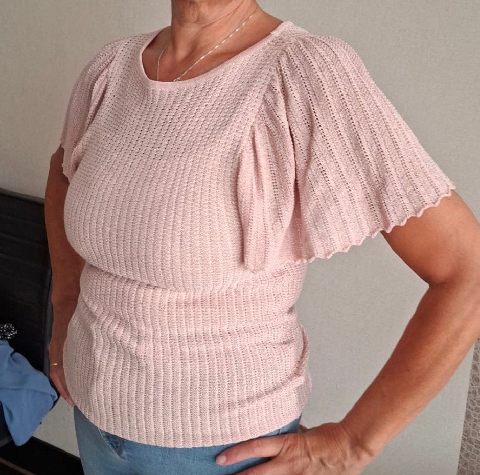 Oudroze shirt M met rozegold glitter erdoor, Ophalen, Zo goed als nieuw, Roze, Korte mouw