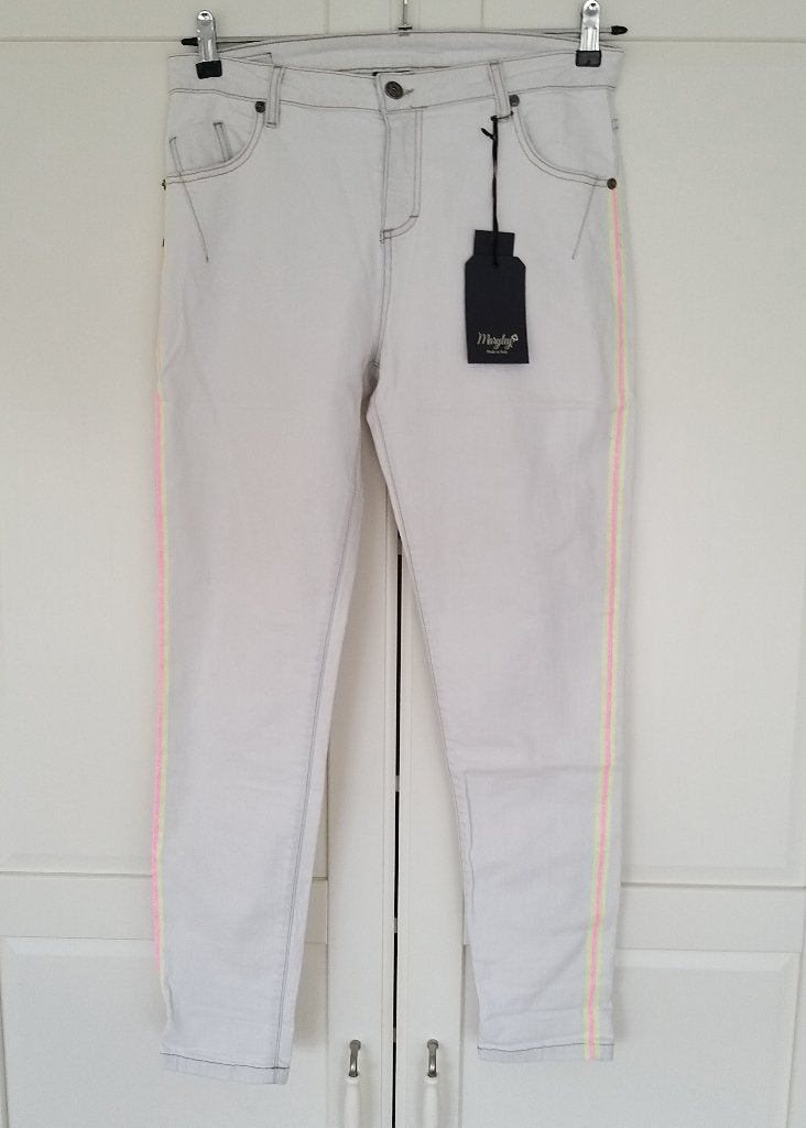 Maryley nieuwe grijs witte striping jeans broek L/46 (= M), Kleding | Dames, Spijkerbroeken en Jeans, Wit, Nieuw, Ophalen of Verzenden