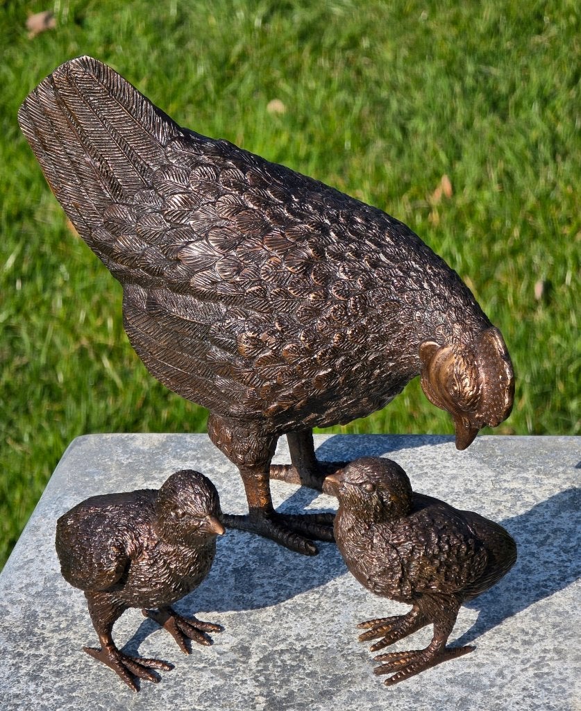 KIP MET KUIKENS / Bronzen tuinbeeld / HEN, Dierenbeeld, Nieuw, Info@huisentuindecoratiemarie.nl, Huis en tuin decoratie marie