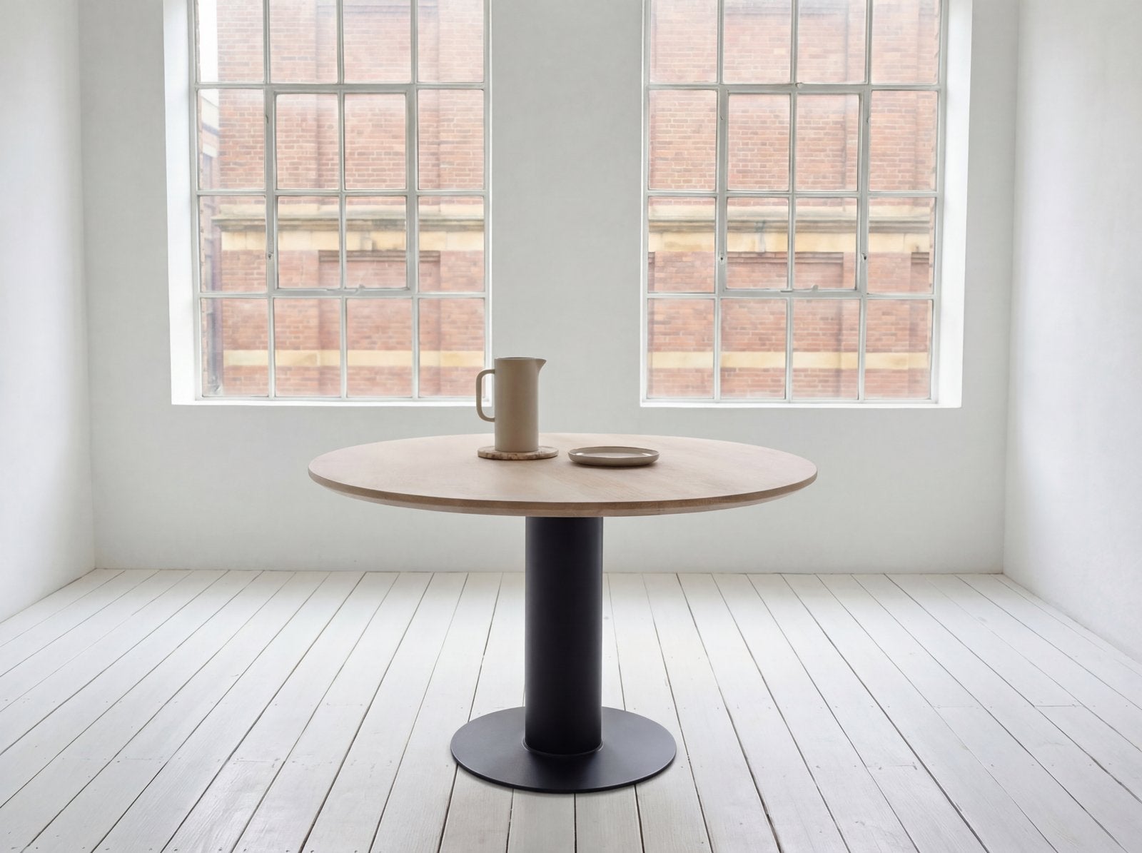 Massief eiken ronde eettafel Aksel + kolompoot Eiken rond, Rond, Nieuw, Ophalen of Verzenden, Eikenhout