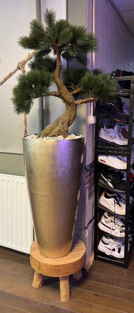 1 x gouden bloempot / vaas met kunstboom bonsai, Ophalen, Zo goed als nieuw
