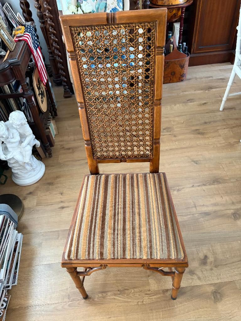 Vintage Faux Bamboo Giorgetti eettafel stoelen nette staat, Huis en Inrichting, Ophalen, Gebruikt, Bruin, Vintage Faux Bamboo