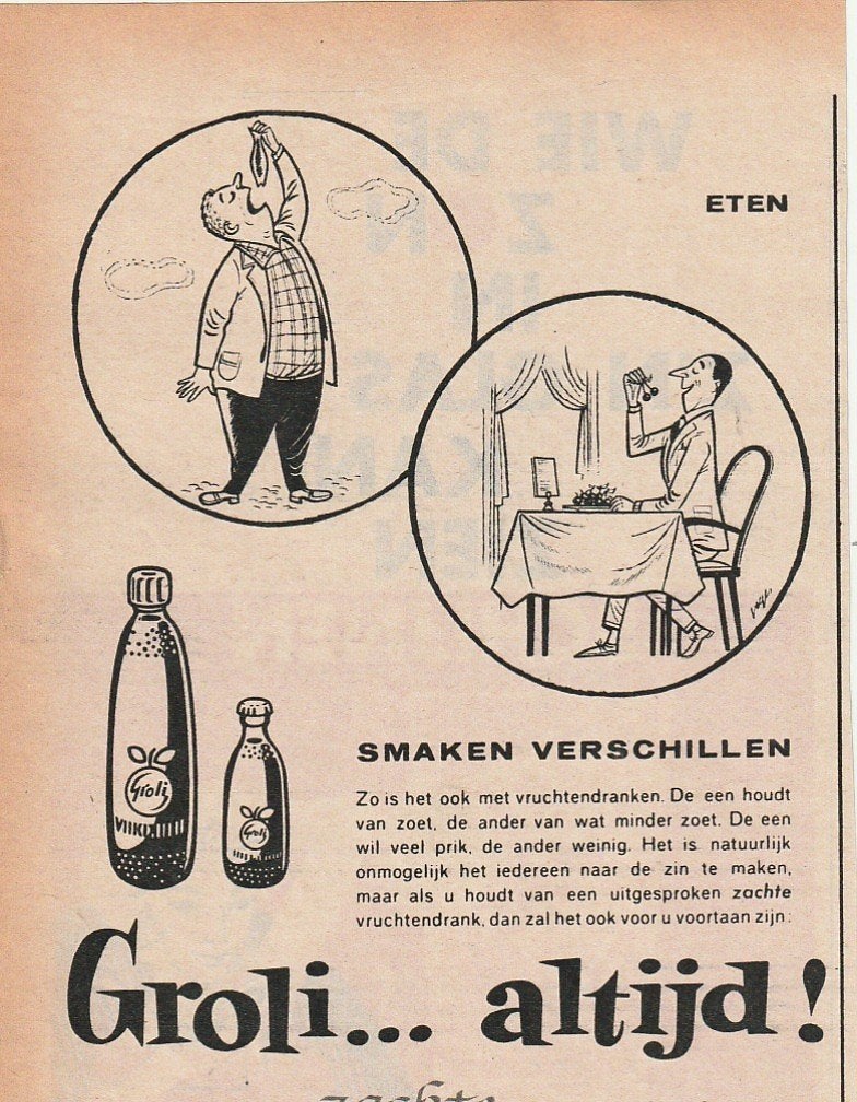 Retro reclame 1962 Groli frisdrank voor smullers, Verzamelen, Verzenden, Overige typen