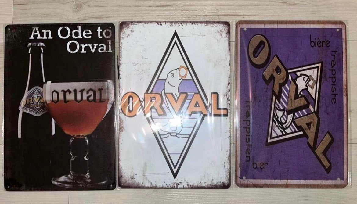 Metalen wandborden Orval Bier 20x30 cm. 3 stuks voor €20, Ophalen of Verzenden, Zo goed als nieuw, Reclamebord