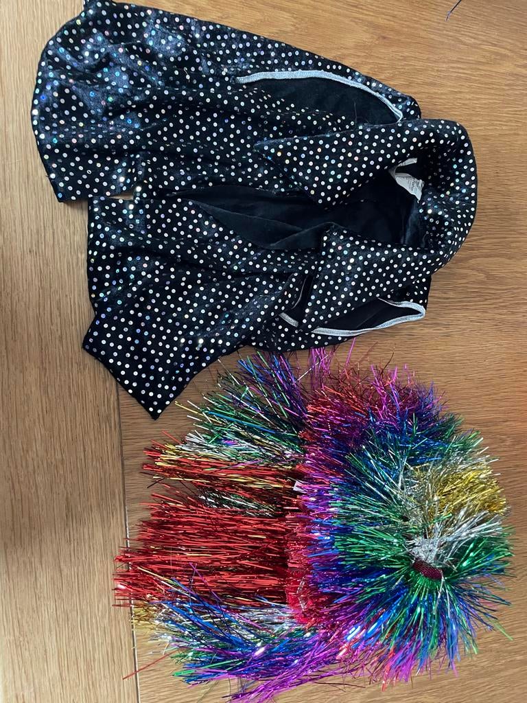 Gekleurde pruik en glitterjasje maat 164, Ophalen, Carnaval, Zo goed als nieuw, Kleding