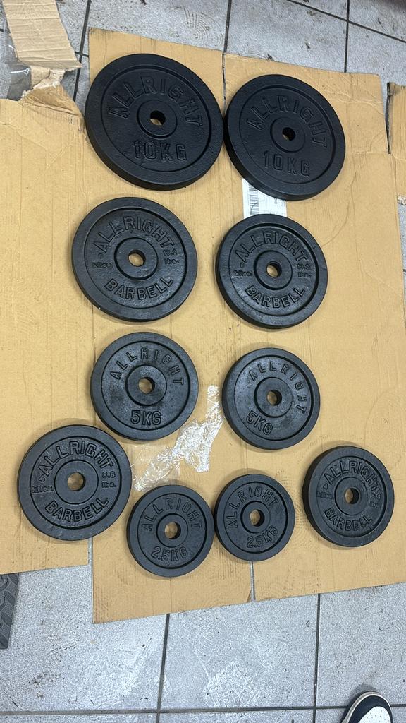 160KG gietijzeren schijven 30MM ( Zelf samenstellen ! ), Ophalen, Zo goed als nieuw, Benen, Halterschijven