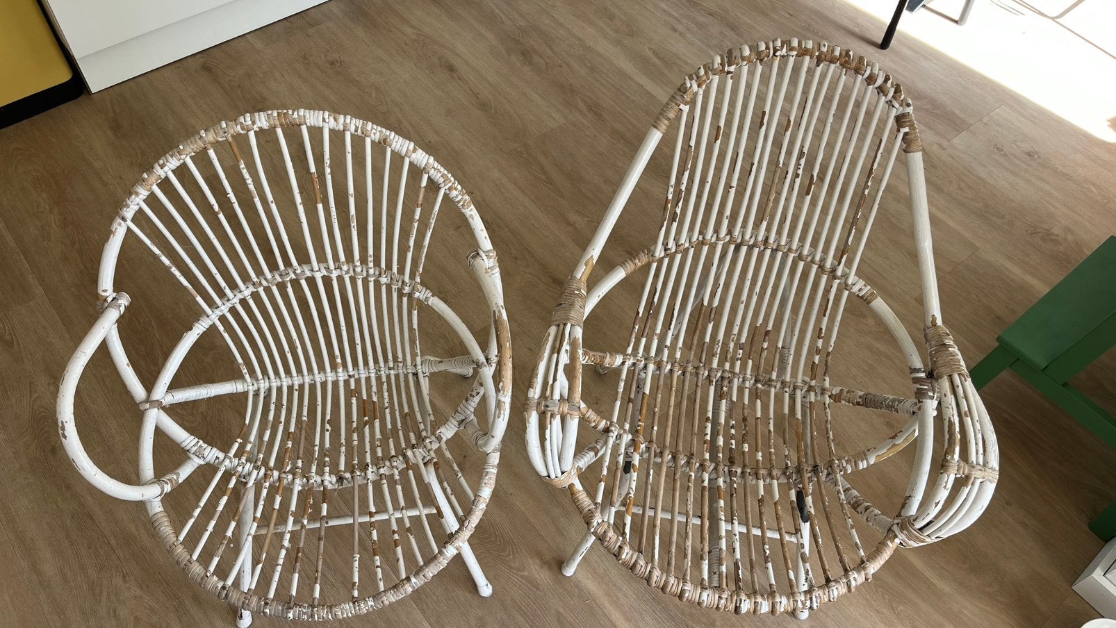 2 white washed rotan stoeltjes, Huis en Inrichting, Ophalen, Gebruikt, Twee, Wit