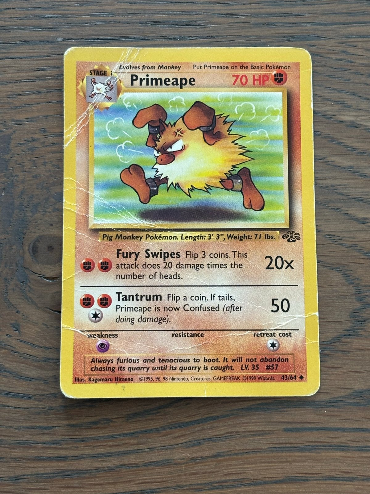 Pokémon Kaart: Primeape (Jungle Set 43/64) - Zeldzaam!, Ophalen of Verzenden, Gebruikt, Losse kaart