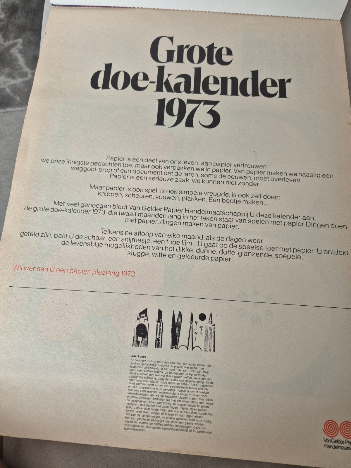 Grote doe-kalender 1973 Van Gelder Papier, Ophalen, Gebruikt