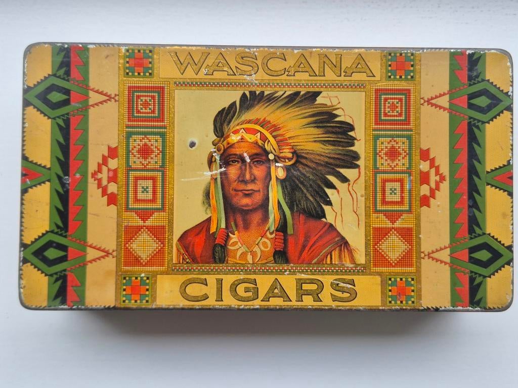 Wascana Cigars sigaren blik Kampen Indiaan, Verzamelen, Ophalen of Verzenden, Gebruikt, Overige