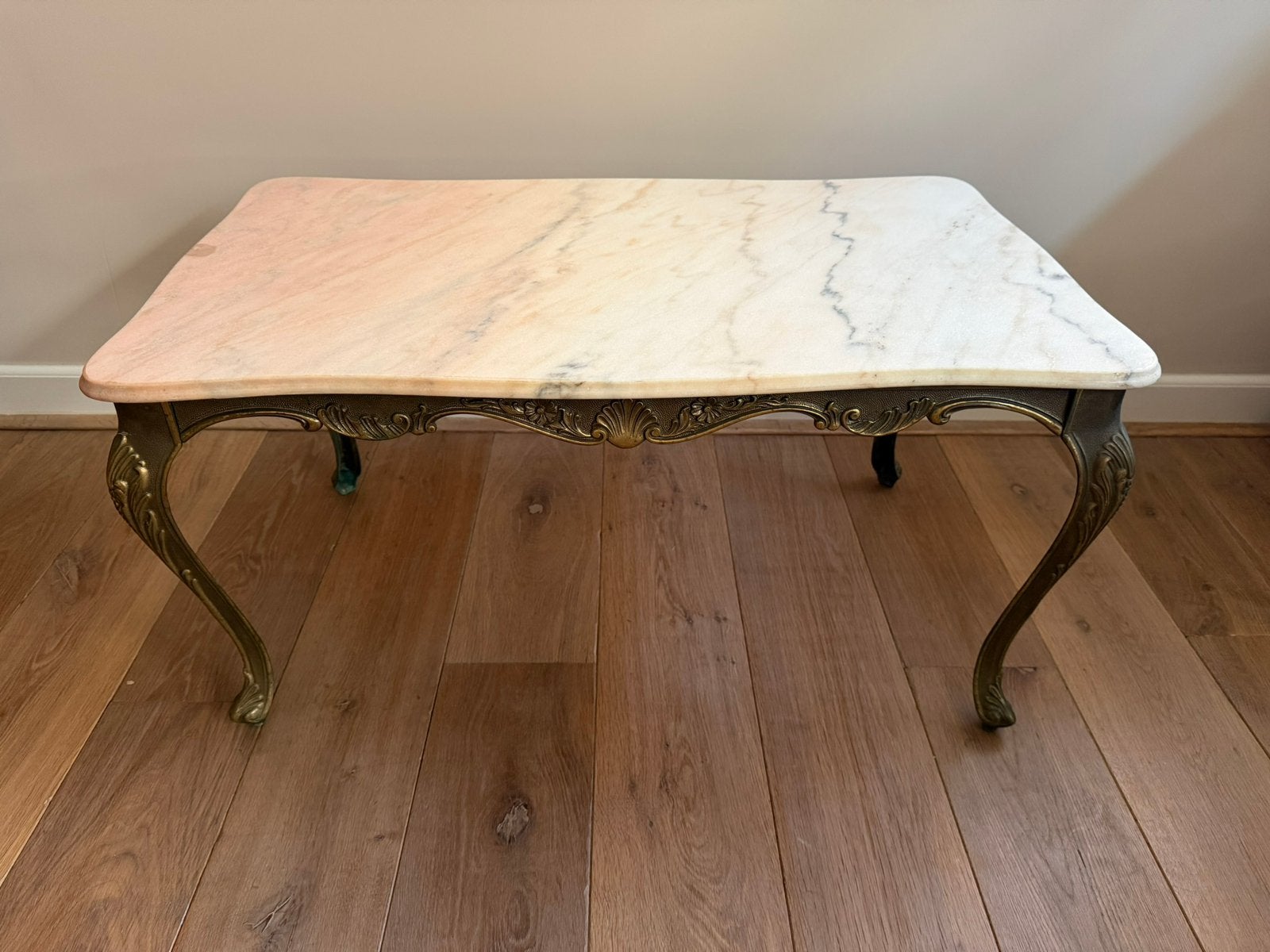 Hollywood Regency salontafel messing & marmer | Vintage, Ophalen, Minder dan 50 cm, Gebruikt, 50 tot 100 cm