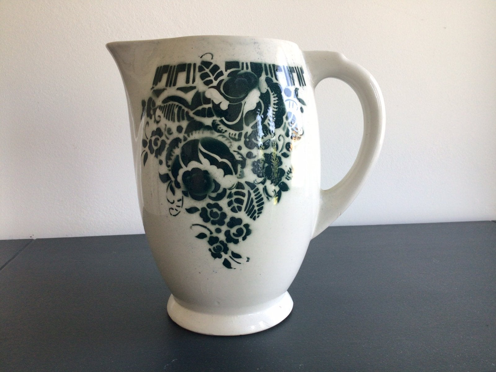 Lampet kan met groene bloemendecoratie, Antiek en Kunst, Ophalen of Verzenden