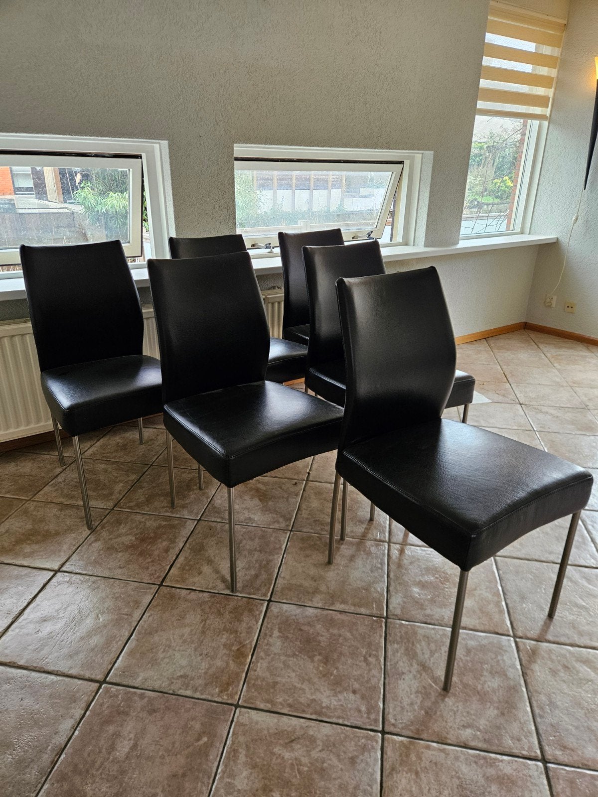 6x Bert Plantagie Leren Eetkamerstoelen - Zwart, Huis en Inrichting, Stoelen, Ophalen