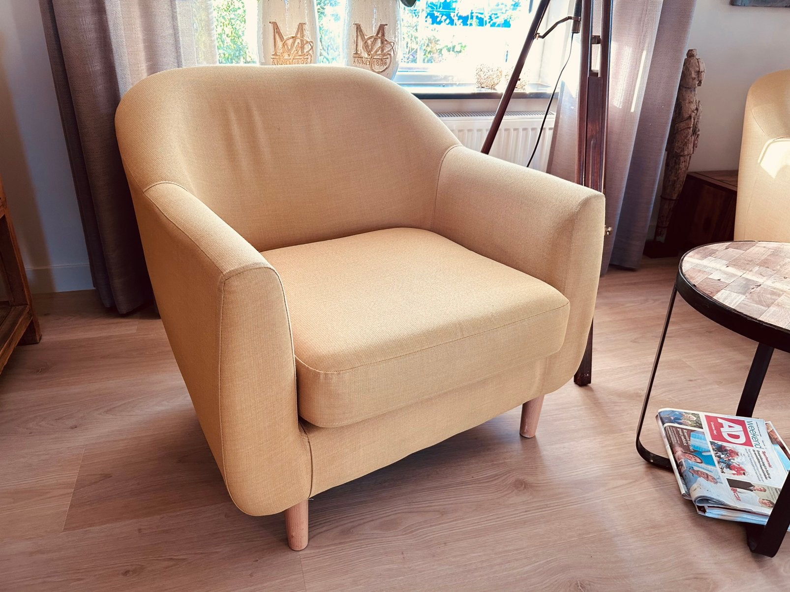 Twee gele fauteuils, Ophalen, Eenpersoons, 75 tot 100 cm, Zo goed als nieuw
