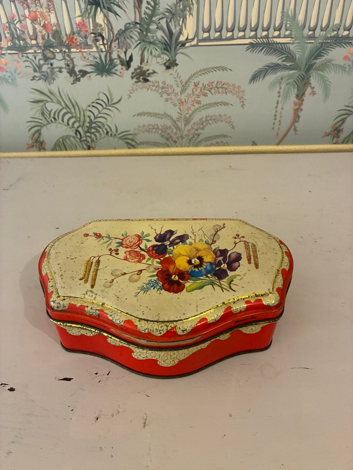 Vintage De Gruyter blik met bloemmotief (jaren '50/'60), Ophalen of Verzenden