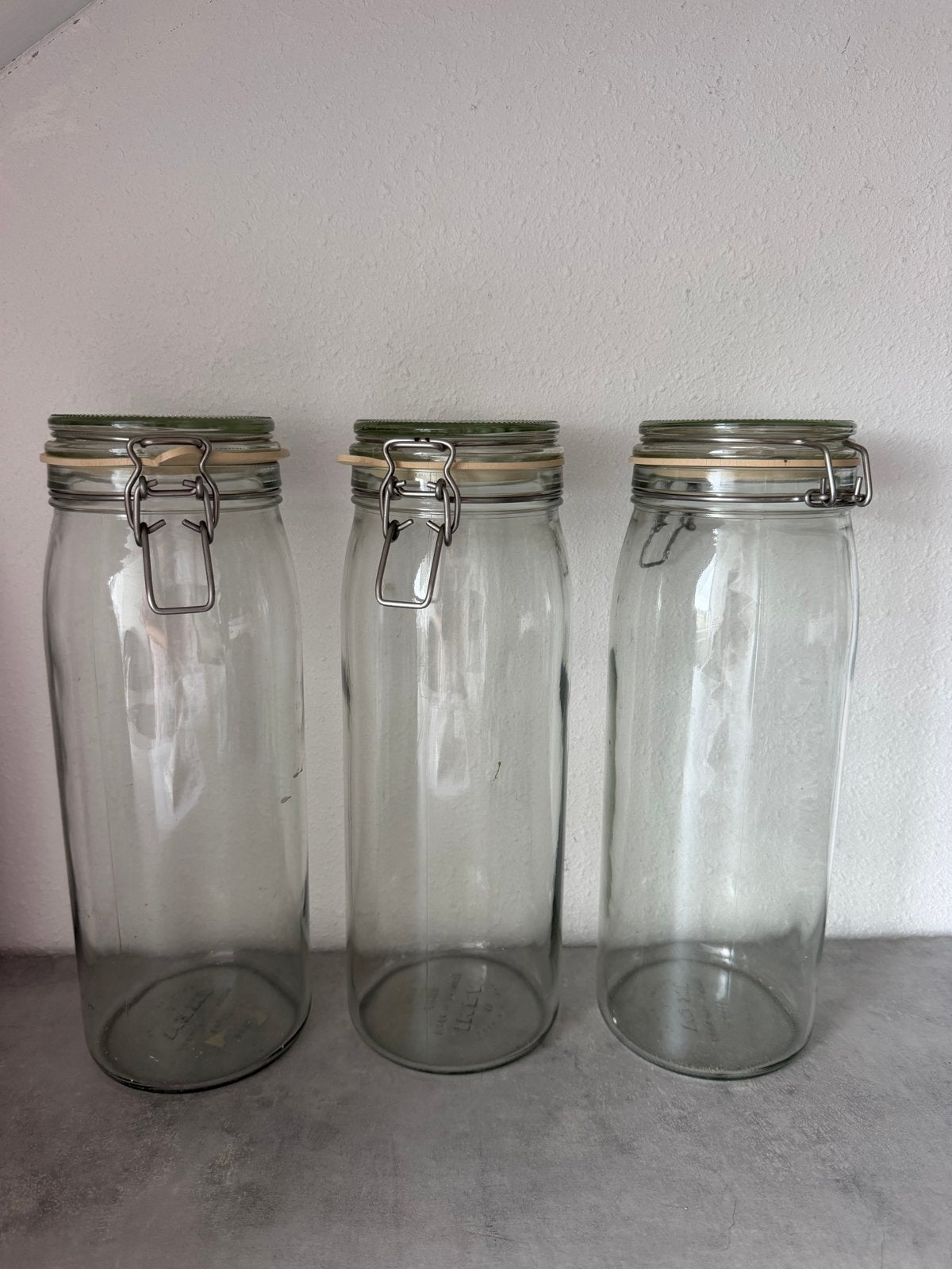 Set van 3 glazen voorraadpotten met beugelsluiting, Voorraadpot, Ophalen, Zo goed als nieuw, Glas
