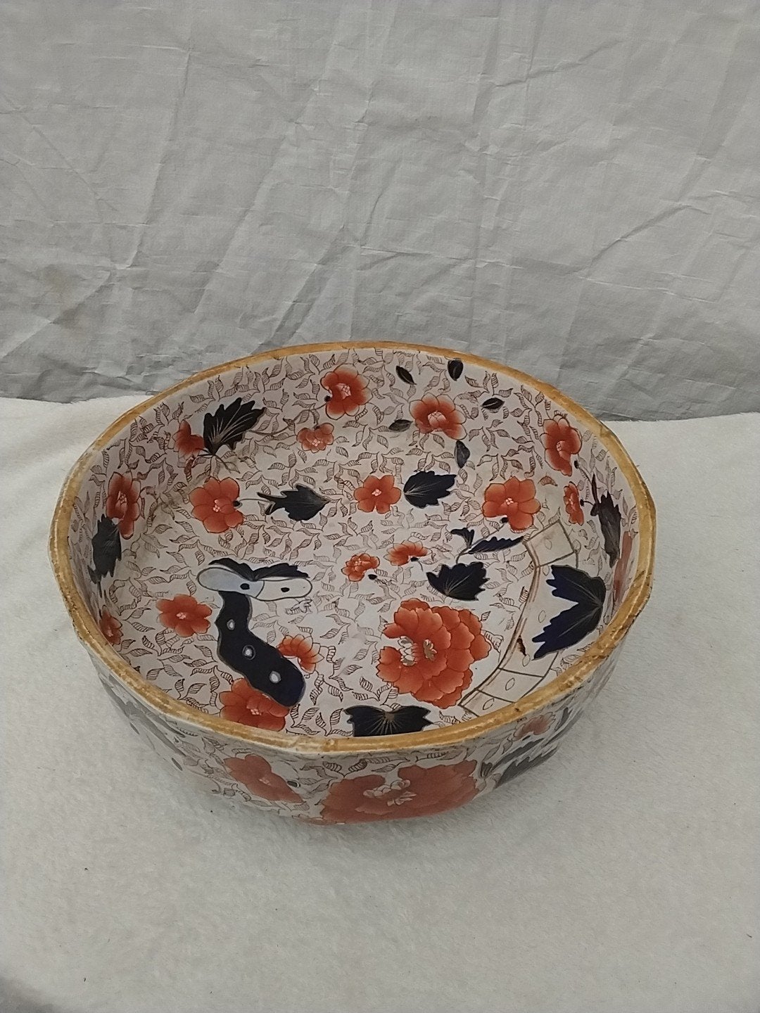 Antieke Ironstone China kom met bloemmotief, 35,5 cm, Ophalen of Verzenden