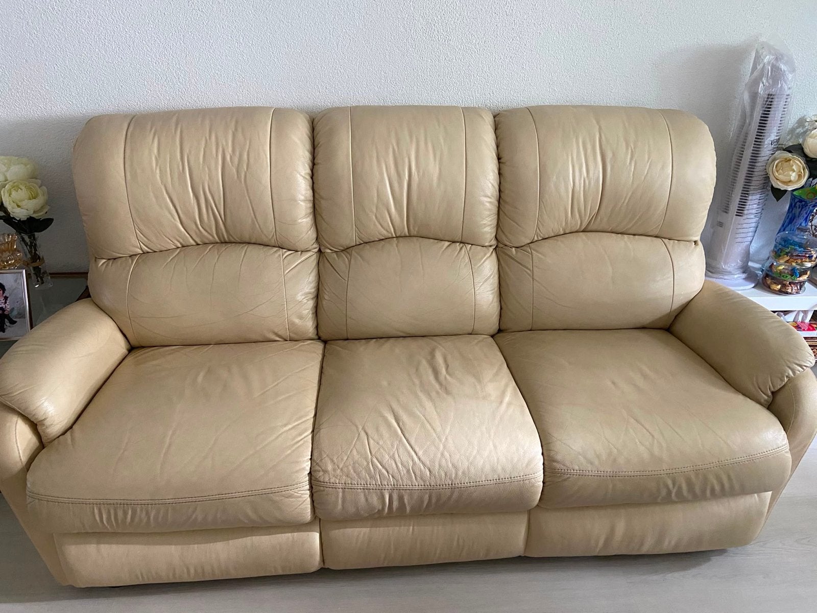 Leren bankstel 3p en twee keer 2p met relax zit bij de 2-p, Ophalen, Gebruikt, Driepersoons, Leer