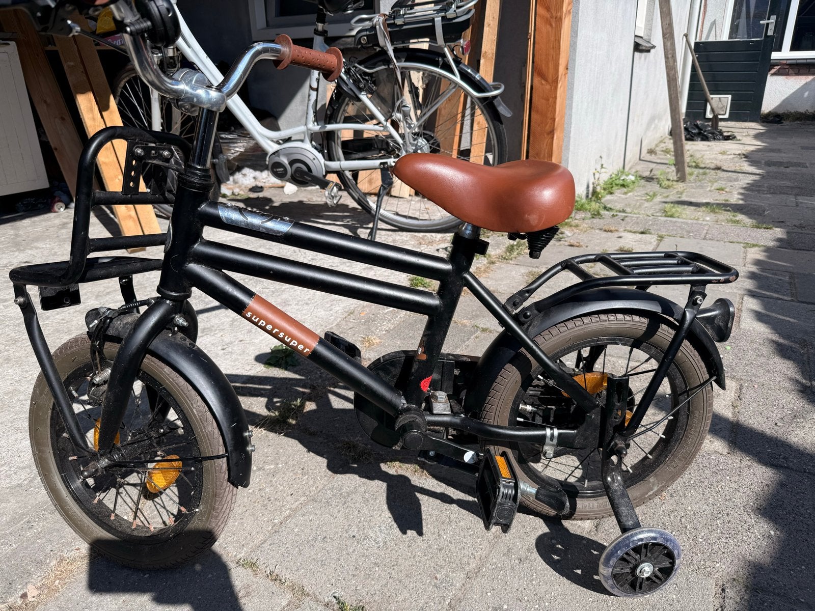 SuperSuper kinderfiets 14 inch met zijwieltjes, Ophalen, Terugtraprem, Zijwieltjes, 16 tot 20 inch