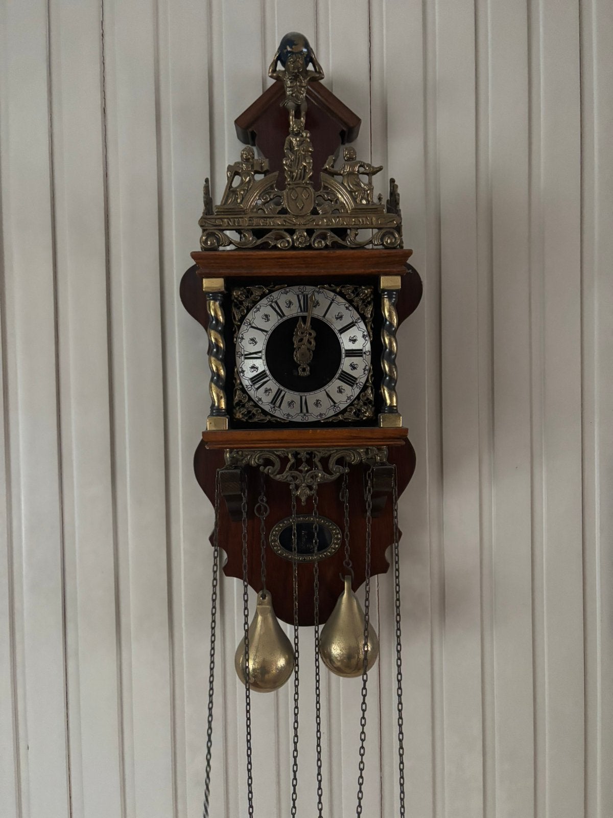 Antieke Zaanse stoelklok met koperen gewichten, Antiek en Kunst, Verzenden