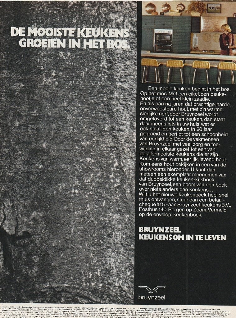 Retro reclame 1975 Bruynzeel Bergen op Zoom de leefkeuken, Verzenden, Overige typen