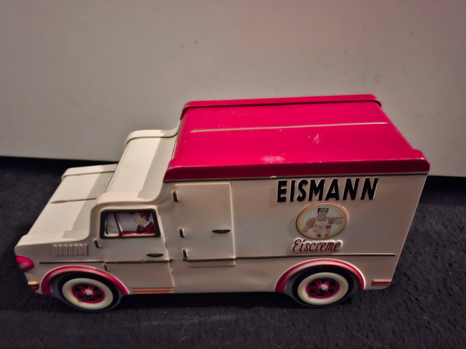 Vintage Eismann IJswagen Blikken Trommel - Decoratief, Ophalen of Verzenden, Gebruikt, Koek(jes), Overige merken