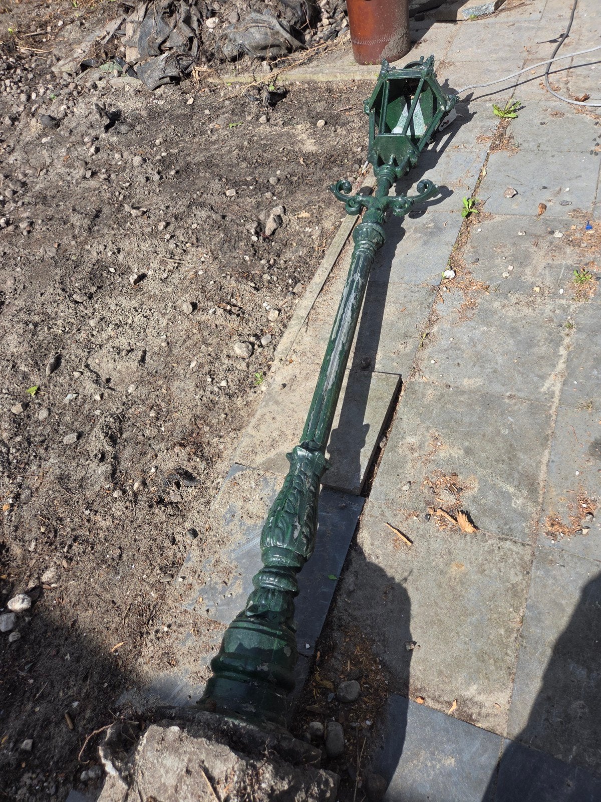 Antieke gietijzeren lantaarnpaal - Groen, Ophalen of Verzenden