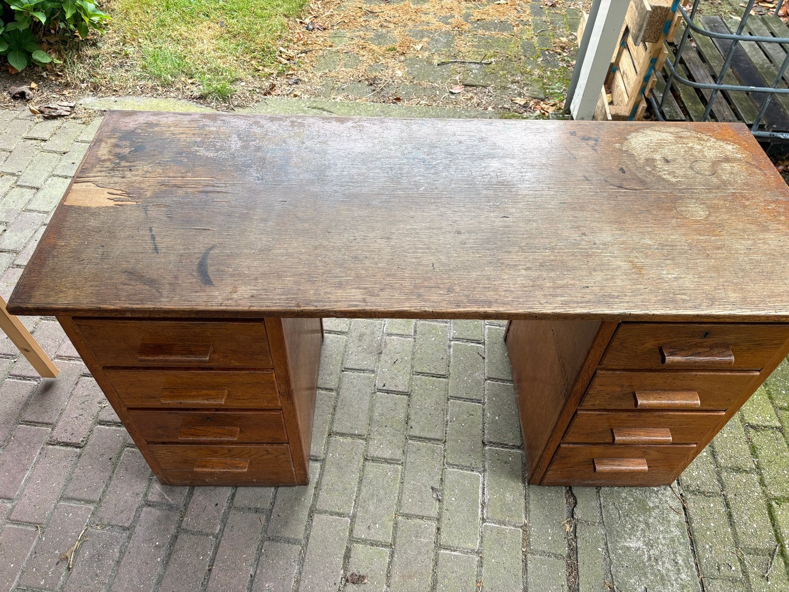 Vintage eikenhouten bureau met lades *GRATIS*, Ophalen