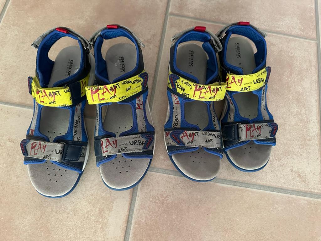 Geox sandalen maat 38/39 - Blauw/Geel, Ophalen of Verzenden, Zo goed als nieuw, Jongen of Meisje, Schoenen
