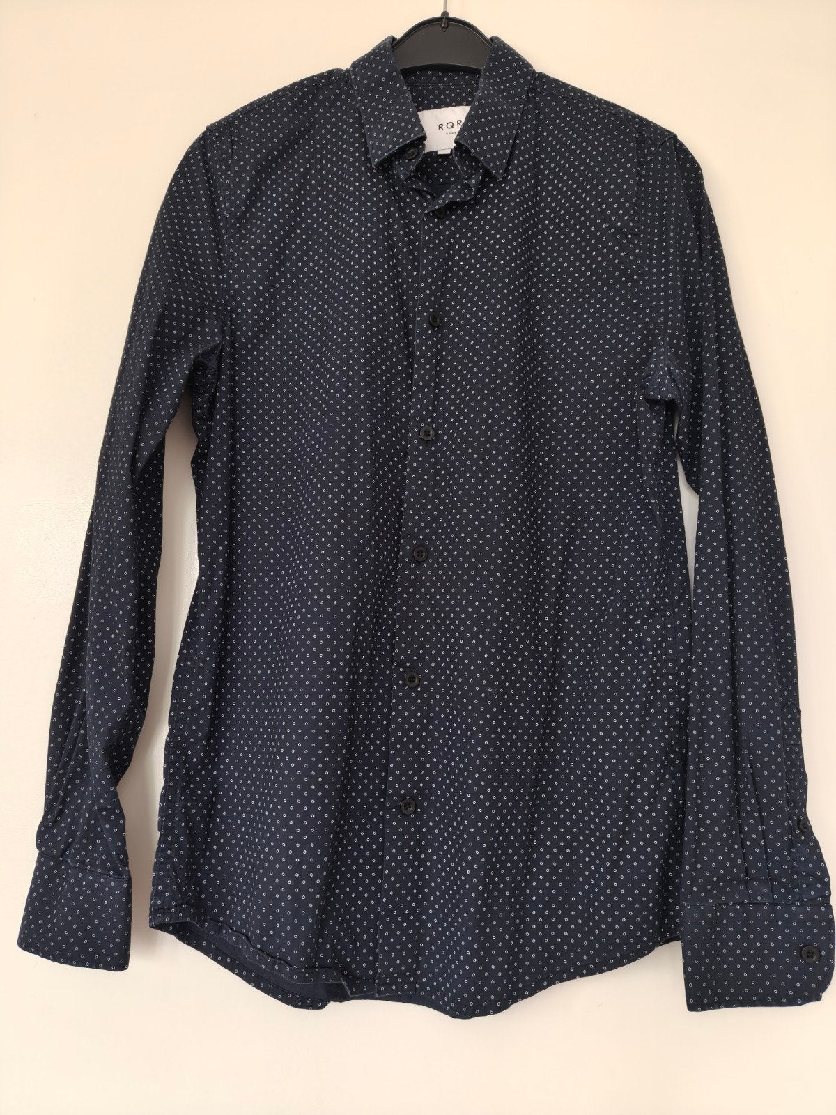 RQRD Heren Blouse Maat M Donkerblauw met Wit Patroon, Blauw, Zo goed als nieuw, RQRD, Halswijdte 39/40 (M)