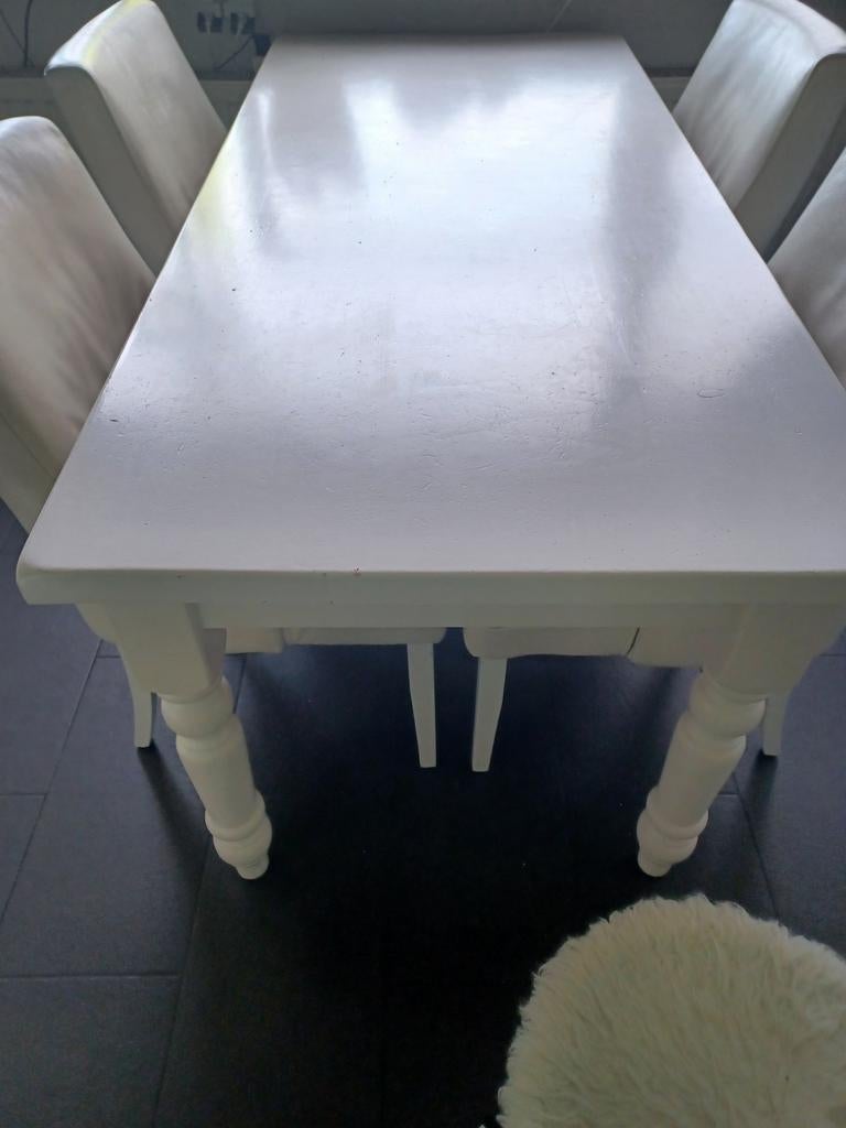 Eettafel, keukentafel .4 leren stoelen., Huis en Inrichting, Ophalen, Gebruikt, 4 tot 6 stoelen