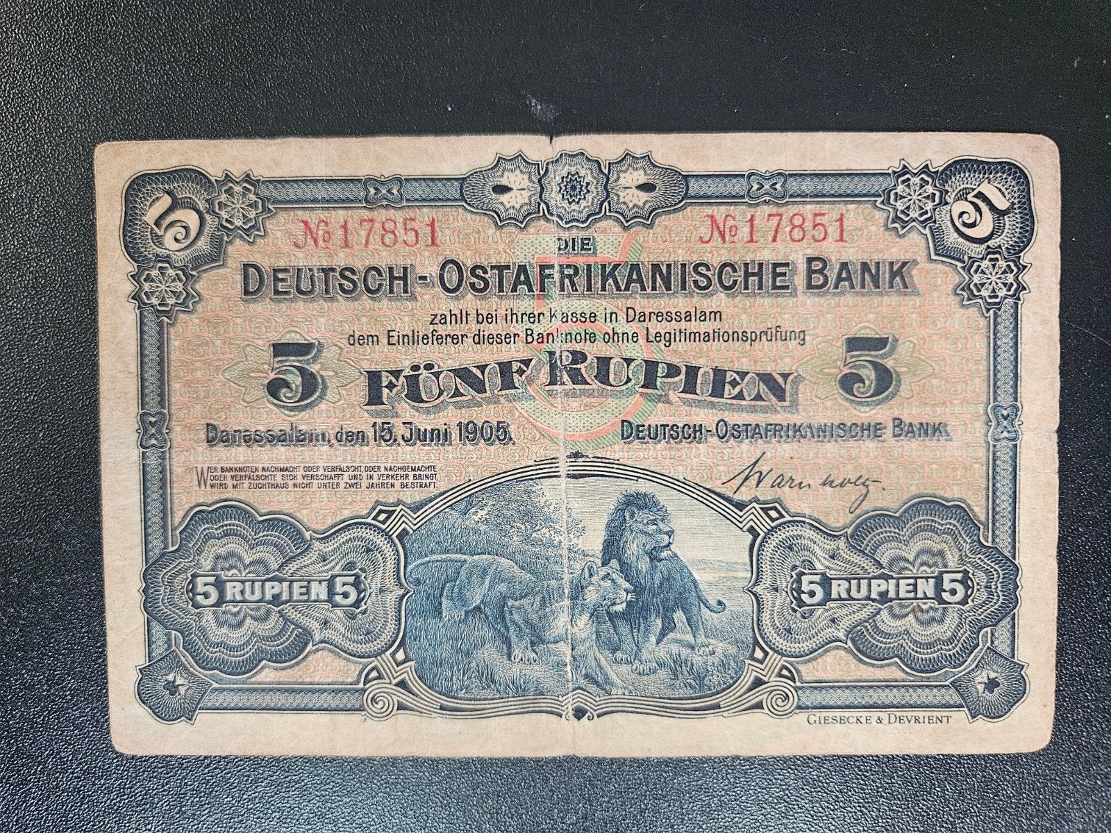 Duits Oost-Afrika pick 1 1905, Ophalen of Verzenden, Overige landen, Los biljet