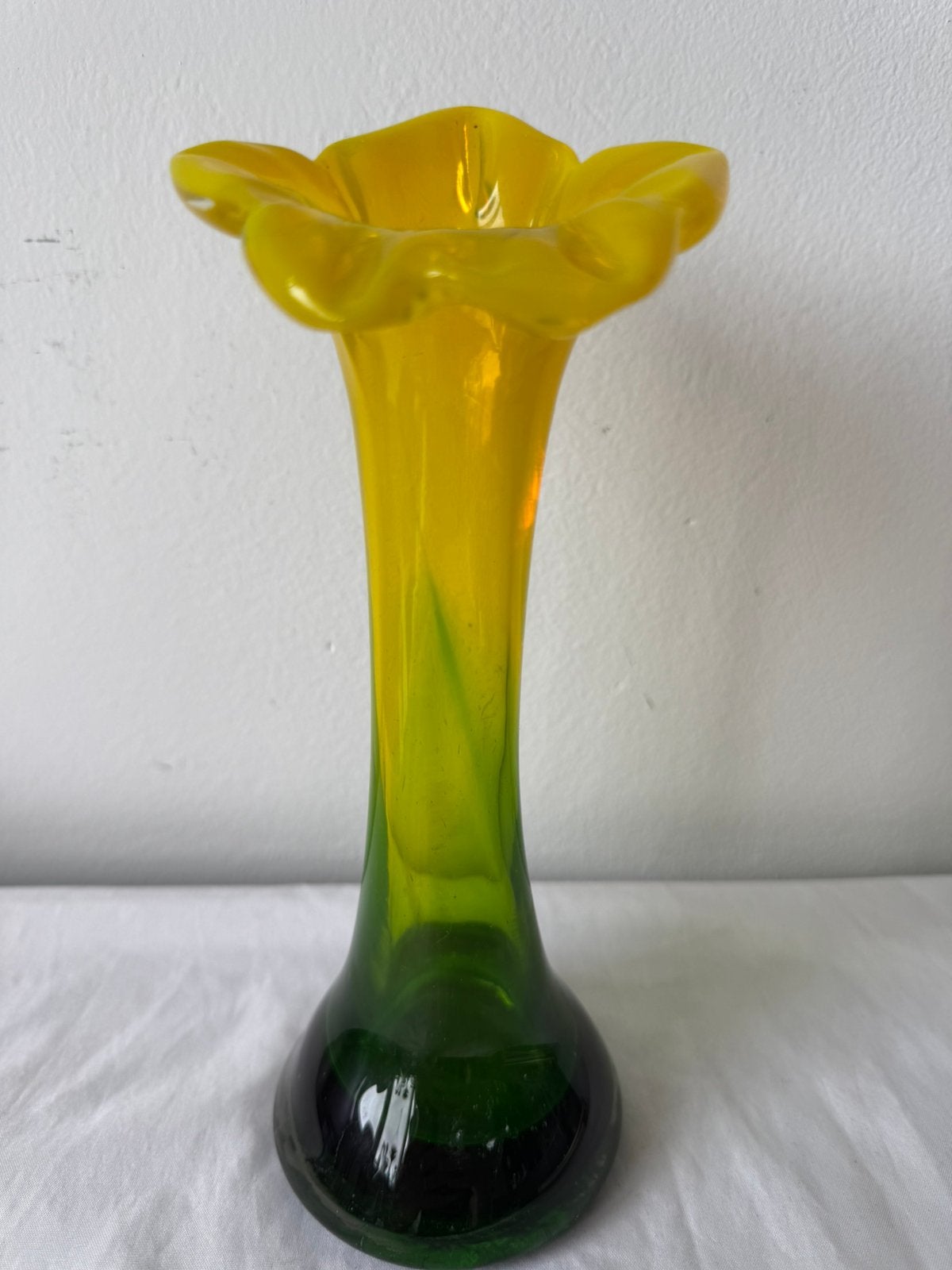 Murano vaas groen geel Jack in the Pulpit, Ophalen of Verzenden