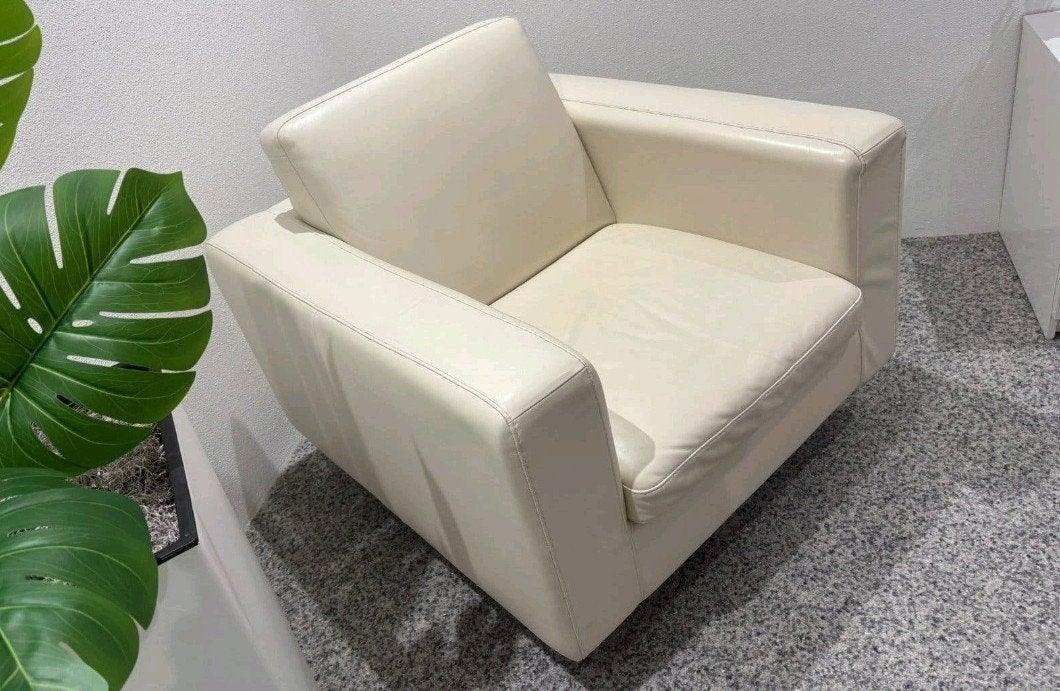 Natuzzi draai Fauteuil Crème Wit Leer - Zo Goed als Nieuw, Ophalen, Zo goed als nieuw, Leer