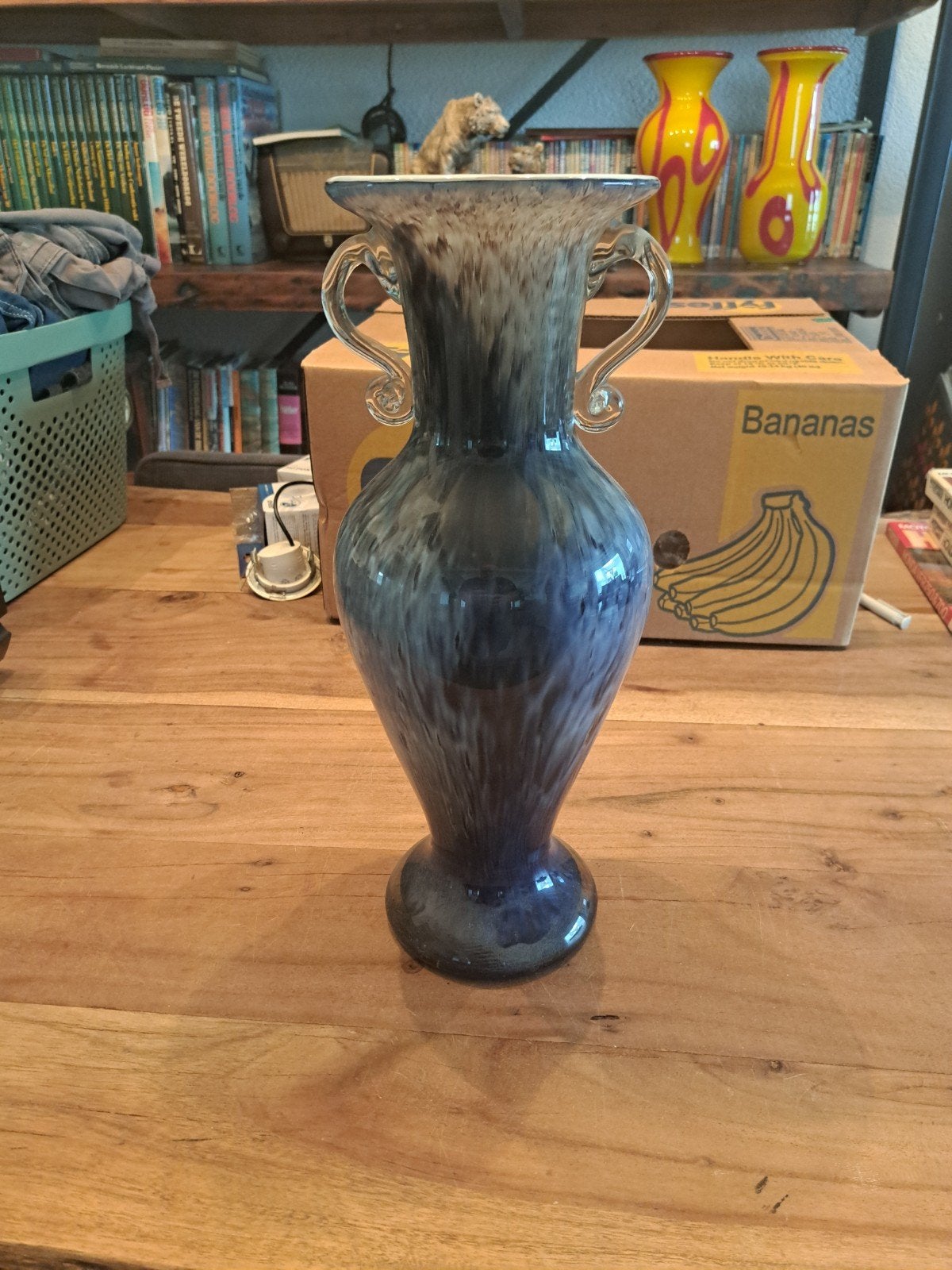 Prachtige vintage vaas met handvatten - Blauw/Wit, Antiek en Kunst, Ophalen of Verzenden