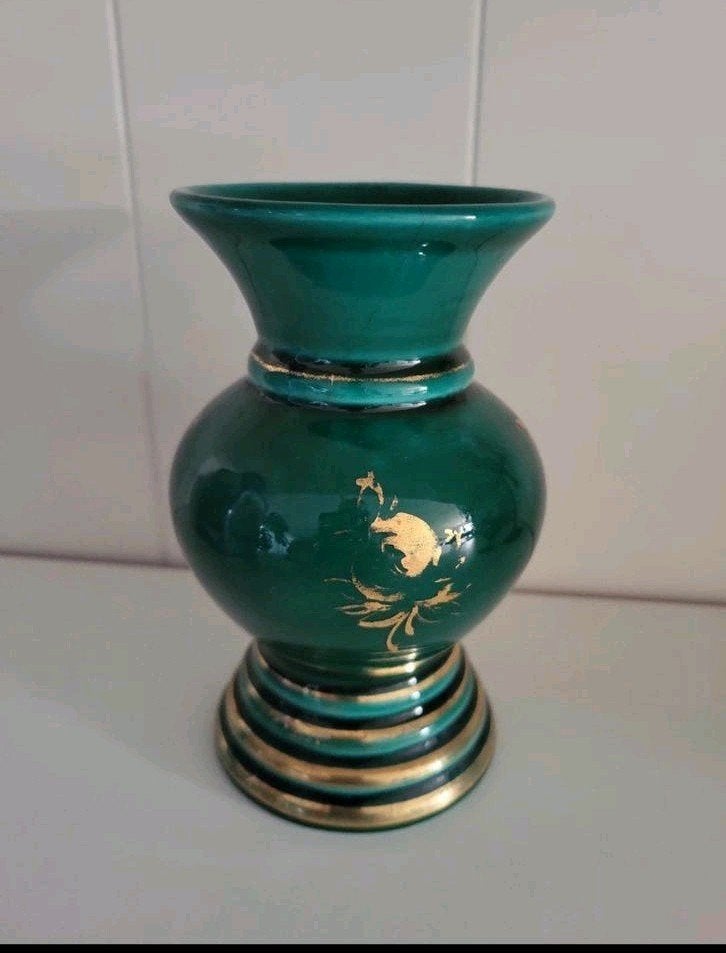 Vintage Jilda Paris vaas - Jaren '50 - Groen met goud, Antiek en Kunst, Ophalen of Verzenden
